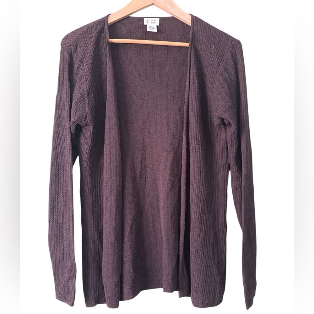 Eileen Fisher Brown 100% Wool Knit Open Front Cardigan Sz M